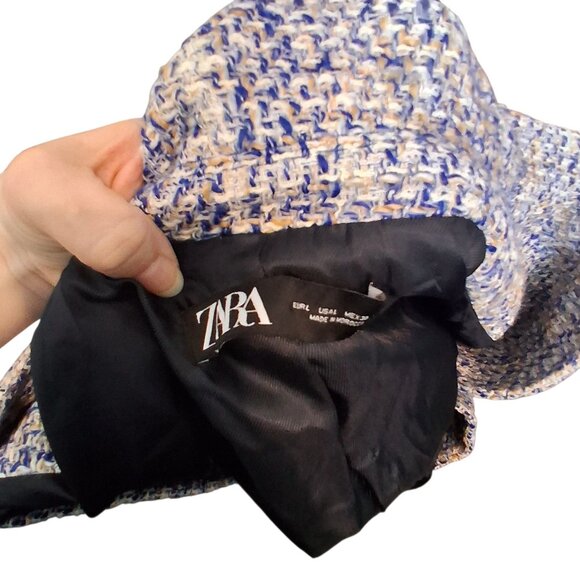 Zara tweed dress coat womens Large blue midi - Picture 2 of 5